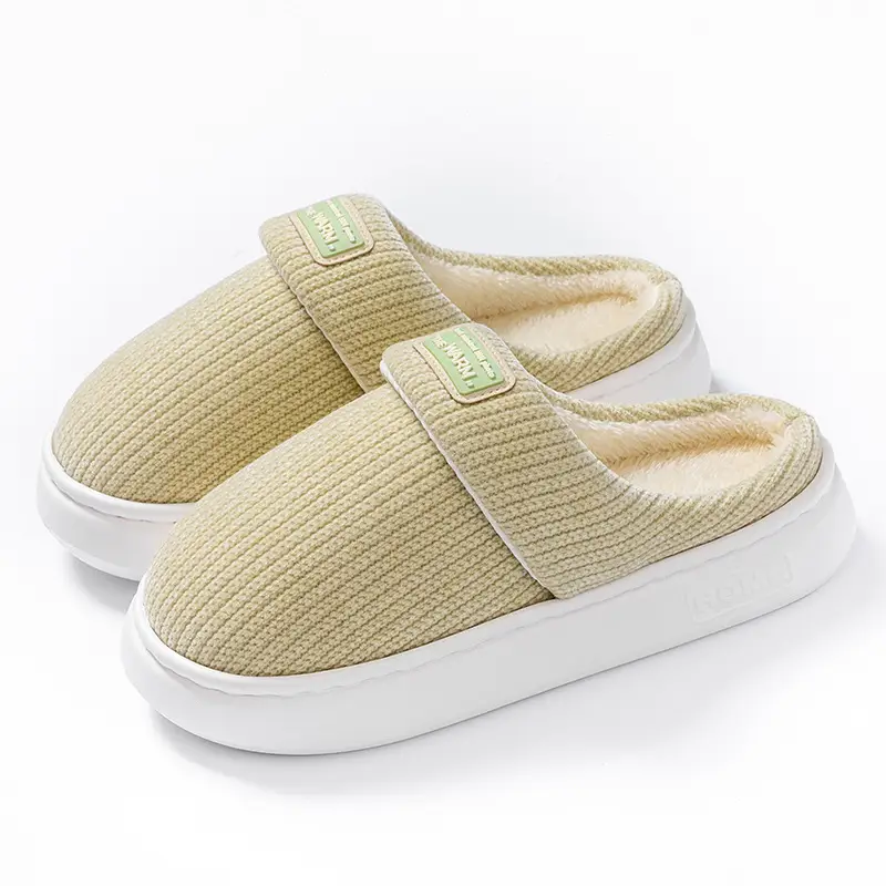 Simple and Comfortable Cotton Slippers for Women, Autumn and Winter, for Home, Bedroom, Hotel, Warm, Fleece-Lined, Thick-Soled, Couple's Maternity Slippers - Image 3