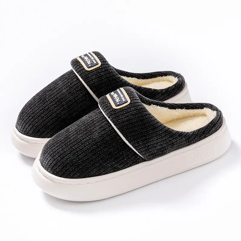 Simple and Comfortable Cotton Slippers for Women, Autumn and Winter, for Home, Bedroom, Hotel, Warm, Fleece-Lined, Thick-Soled, Couple's Maternity Slippers - Image 4