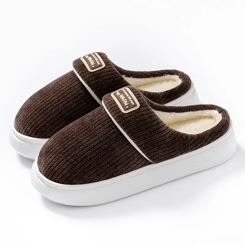 Simple and Comfortable Cotton Slippers for Women, Autumn and Winter, for Home, Bedroom, Hotel, Warm, Fleece-Lined, Thick-Soled, Couple's Maternity Slippers - Image 5