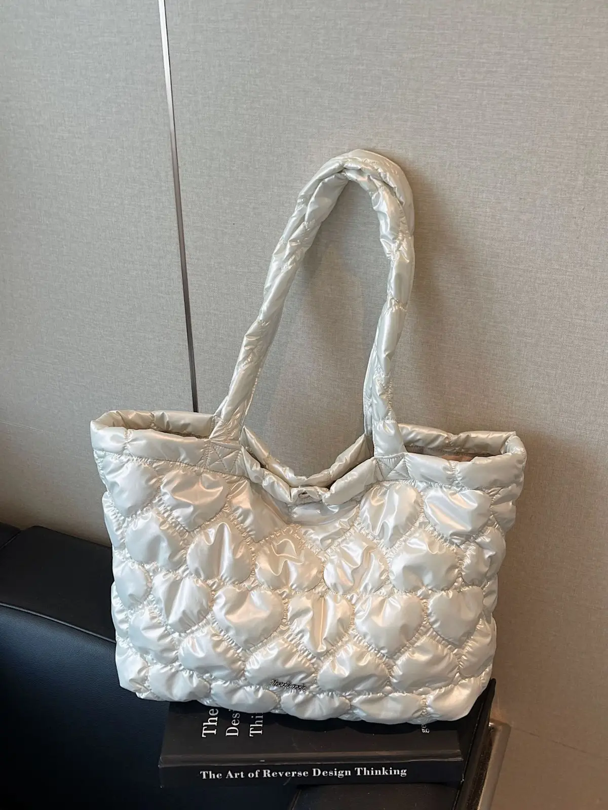 Pink Quilted Women's Shoulder Tote Bag Large Capacity - Image 6