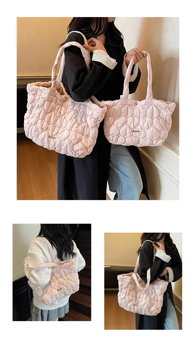 Pink Quilted Women's Shoulder Tote Bag Large Capacity — feature 13