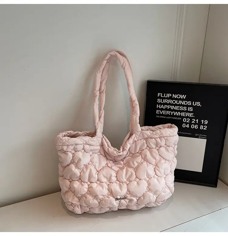 Pink Quilted Women's Shoulder Tote Bag Large Capacity — feature 14