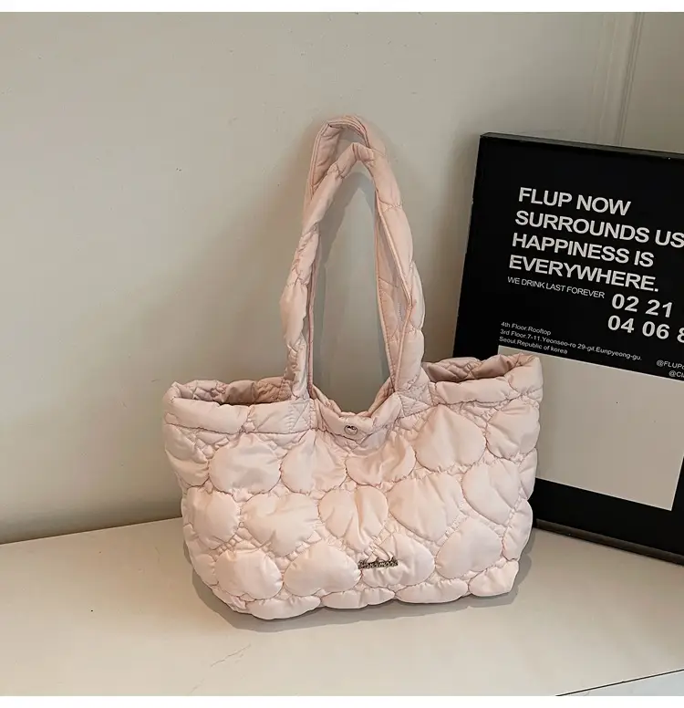 Pink Quilted Women's Shoulder Tote Bag Large Capacity — feature 15