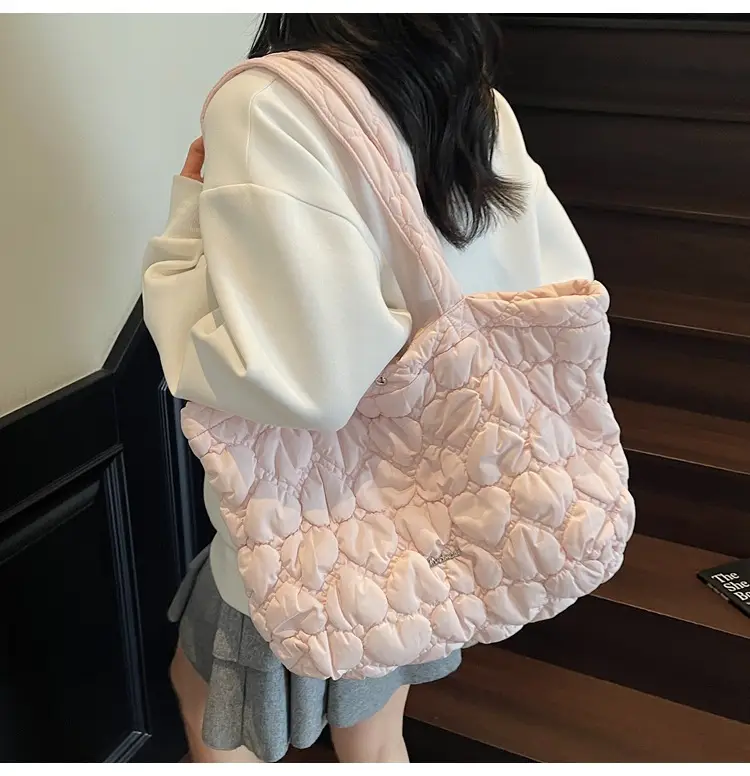 Pink Quilted Women's Shoulder Tote Bag Large Capacity — feature 4