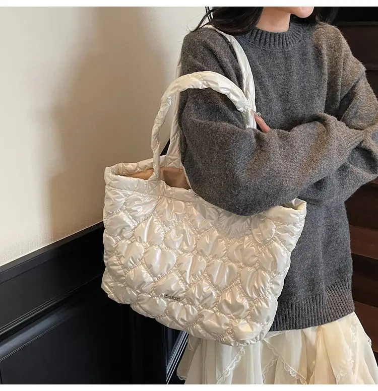 Pink Quilted Women's Shoulder Tote Bag Large Capacity — feature 5