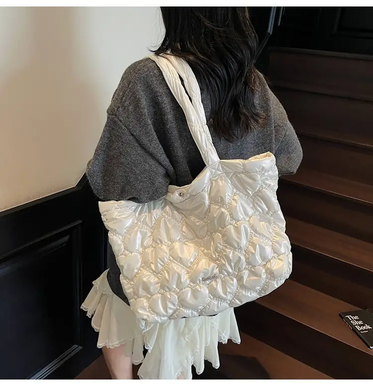 Pink Quilted Women's Shoulder Tote Bag Large Capacity — feature 6