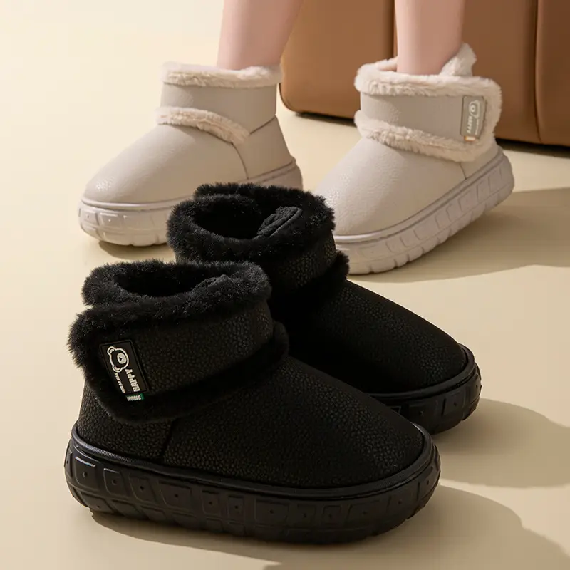Snow Boots, Outdoor Waterproof Slippers with Heel, Women's Winter Home New Style Couple Thick-Soled Fleece-Lined Warm Cotton Shoes for Men