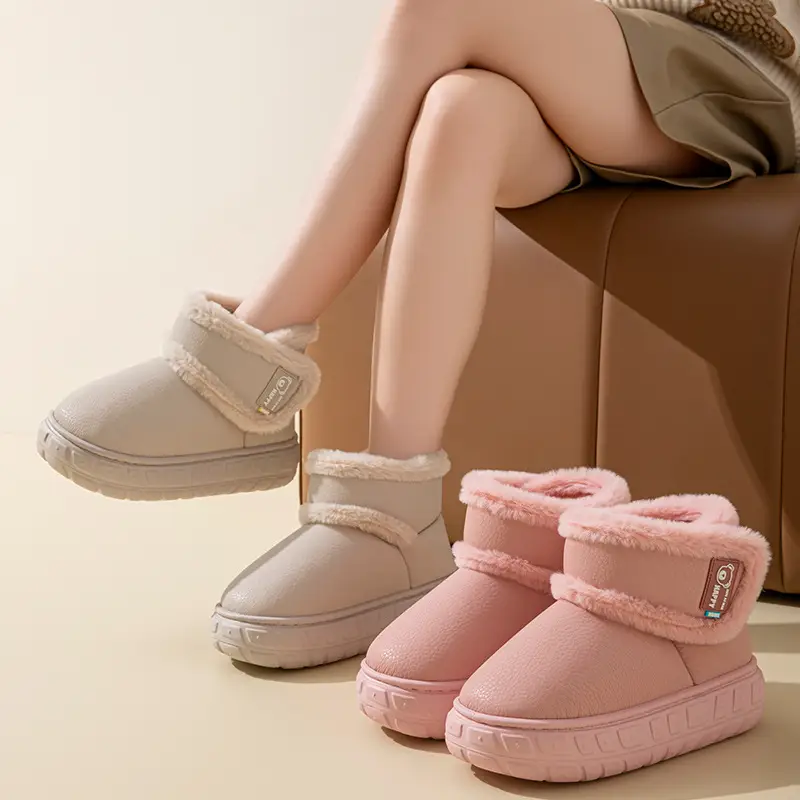 Snow Boots, Outdoor Waterproof Slippers with Heel, Women's Winter Home New Style Couple Thick-Soled Fleece-Lined Warm Cotton Shoes for Men