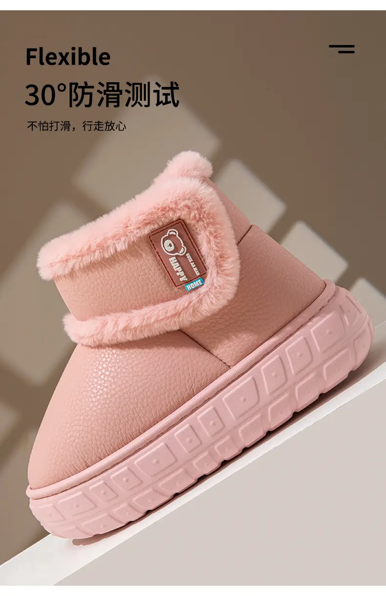 Snow Boots, Outdoor Waterproof Slippers with Heel, Women's Winter Home New Style Couple Thick-Soled Fleece-Lined Warm Cotton Shoes for Men — feature 10