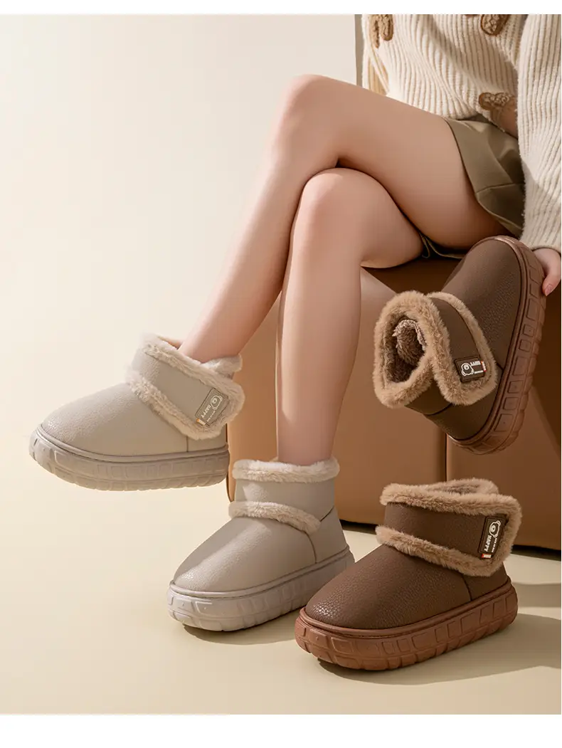 Snow Boots, Outdoor Waterproof Slippers with Heel, Women's Winter Home New Style Couple Thick-Soled Fleece-Lined Warm Cotton Shoes for Men — feature 16