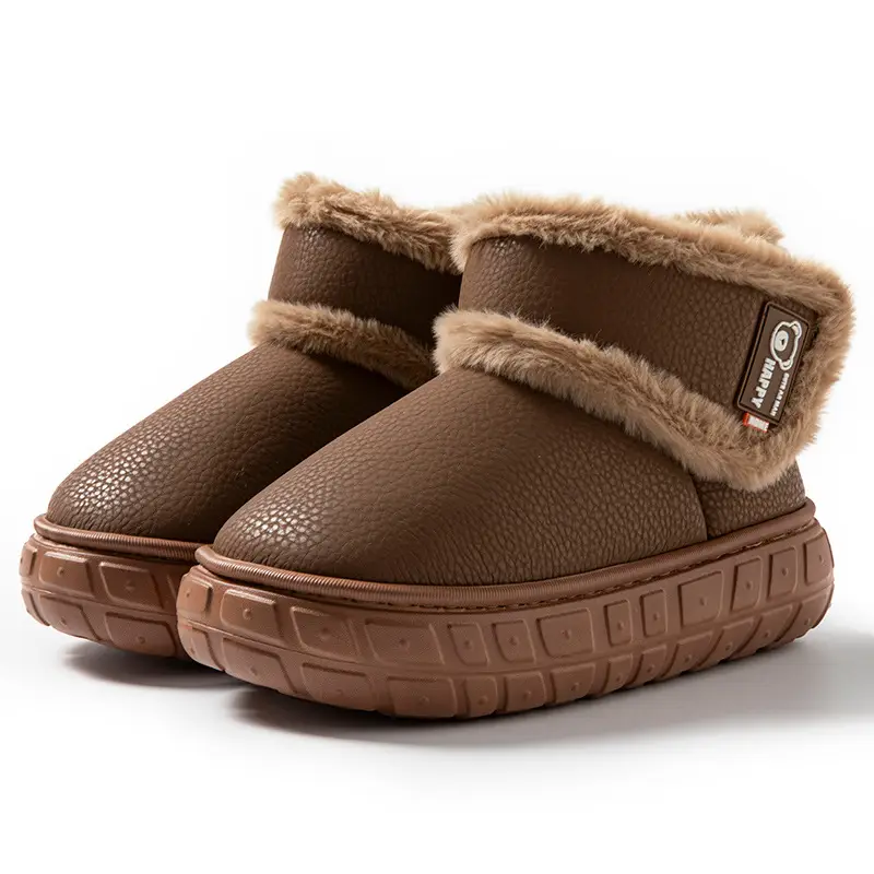 Snow Boots, Outdoor Waterproof Slippers with Heel, Women's Winter Home New Style Couple Thick-Soled Fleece-Lined Warm Cotton Shoes for Men