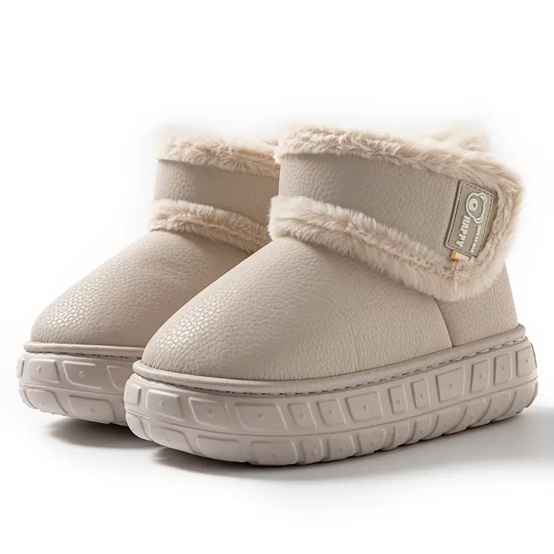 Snow Boots, Outdoor Waterproof Slippers with Heel, Women's Winter Home New Style Couple Thick-Soled Fleece-Lined Warm Cotton Shoes for Men