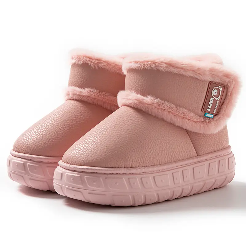 Snow Boots, Outdoor Waterproof Slippers with Heel, Women's Winter Home New Style Couple Thick-Soled Fleece-Lined Warm Cotton Shoes for Men
