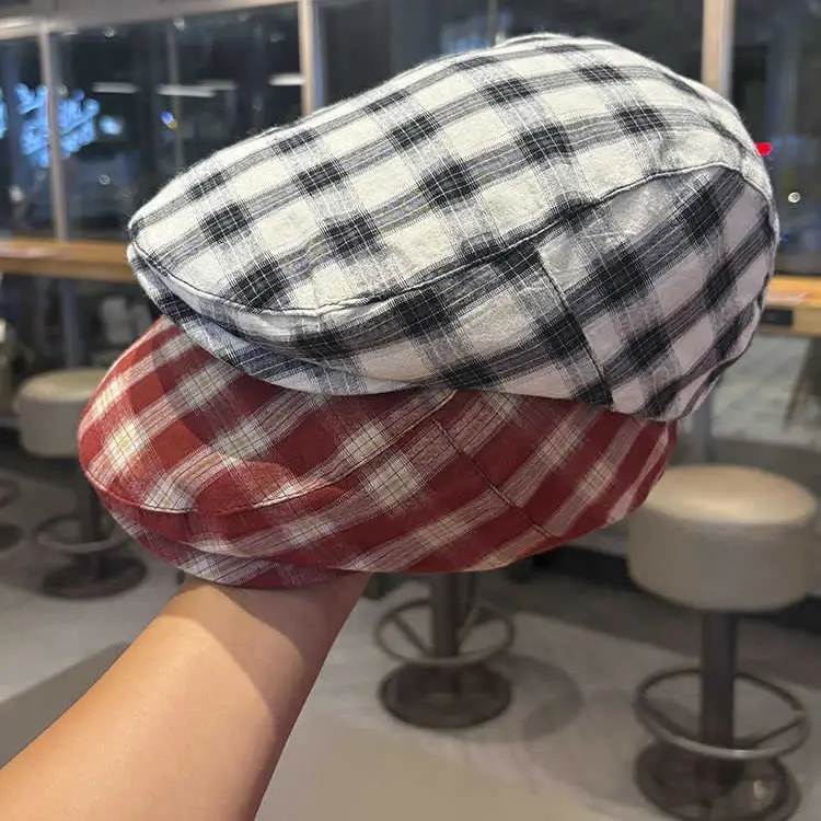 Japanese Plaid Cap for Women Retro Artistic Baseball Cap - Image 6