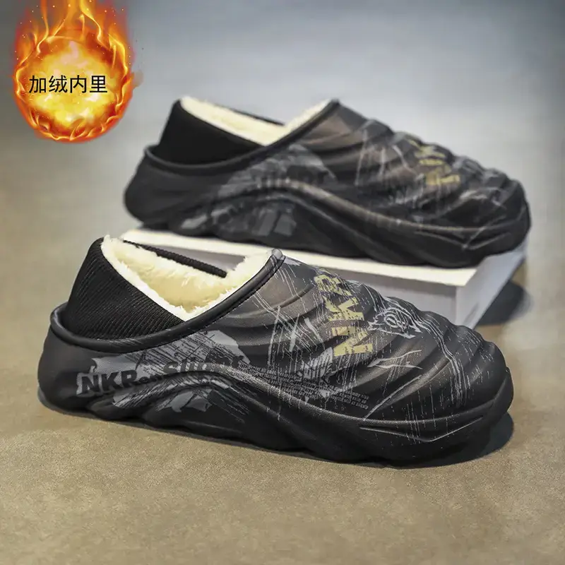 Men's Cotton Slippers, Winter Velvet Warm Home Cotton Shoes, Heel-Covering Outer Wear, Non-Slip and Waterproof Men's Slippers - Image 2