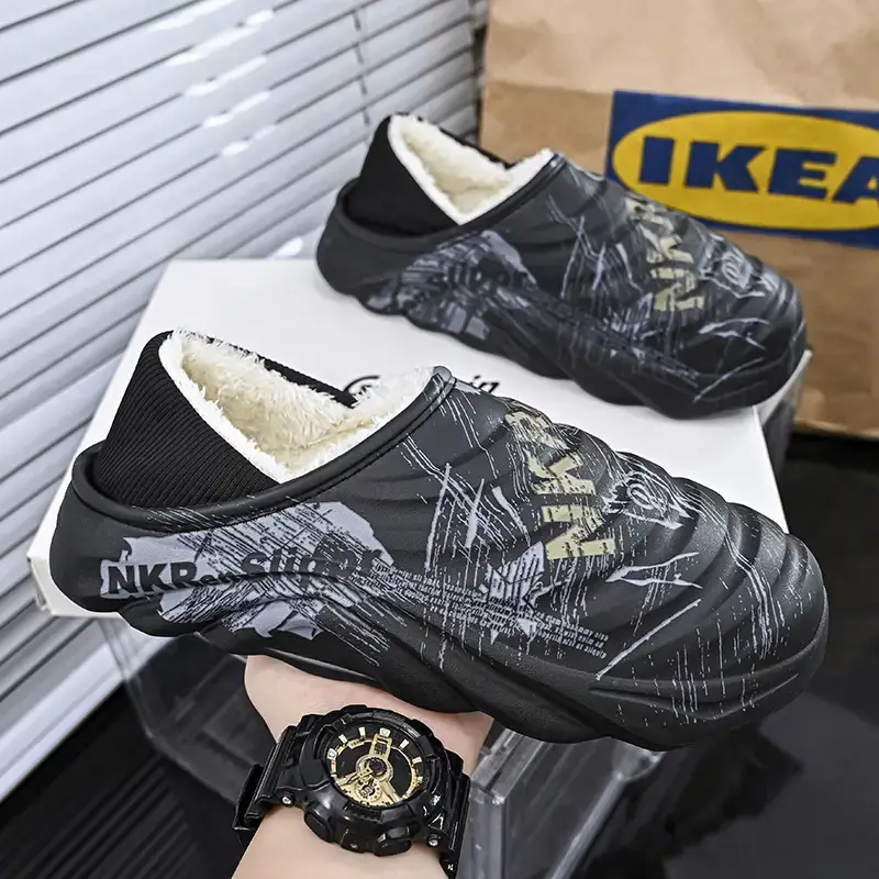 Men's Cotton Slippers, Winter Velvet Warm Home Cotton Shoes, Heel-Covering Outer Wear, Non-Slip and Waterproof Men's Slippers - Image 4