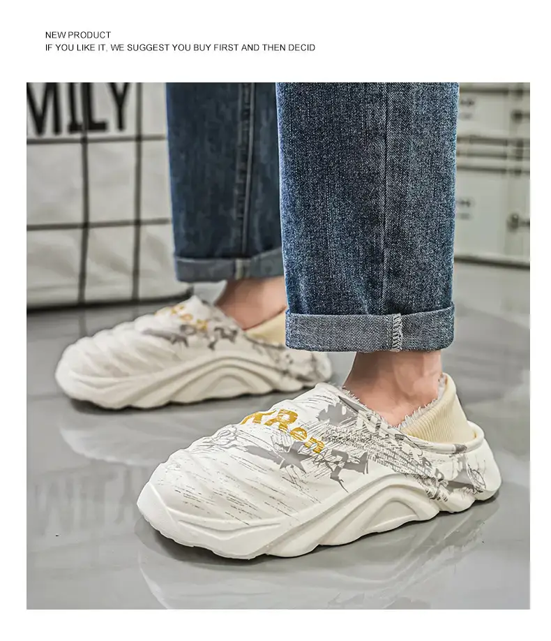 Men's Cotton Slippers, Winter Velvet Warm Home Cotton Shoes, Heel-Covering Outer Wear, Non-Slip and Waterproof Men's Slippers — feature 11