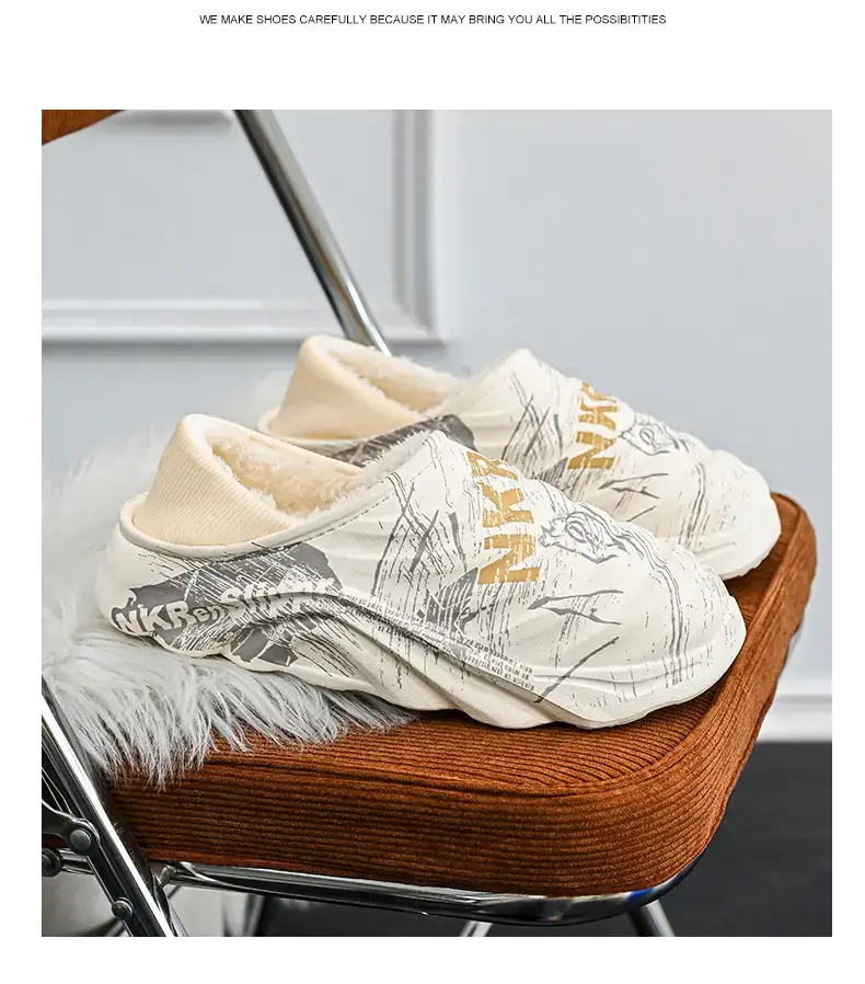 Men's Cotton Slippers, Winter Velvet Warm Home Cotton Shoes, Heel-Covering Outer Wear, Non-Slip and Waterproof Men's Slippers — feature 12