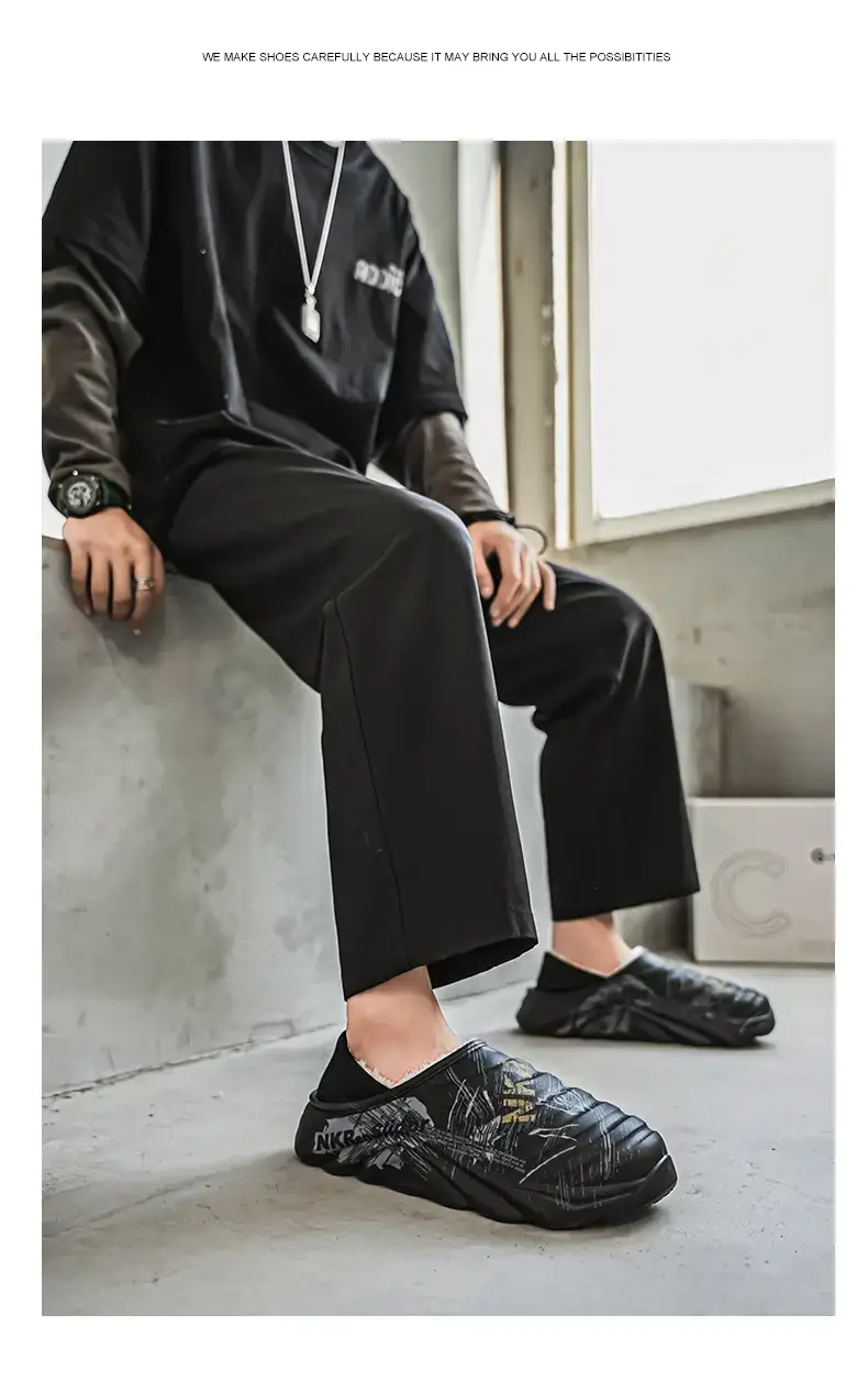 Men's Cotton Slippers, Winter Velvet Warm Home Cotton Shoes, Heel-Covering Outer Wear, Non-Slip and Waterproof Men's Slippers — feature 14
