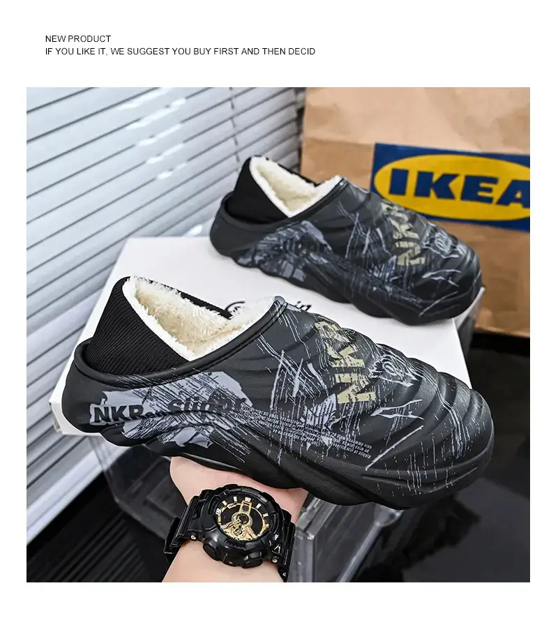 Men's Cotton Slippers, Winter Velvet Warm Home Cotton Shoes, Heel-Covering Outer Wear, Non-Slip and Waterproof Men's Slippers — feature 15