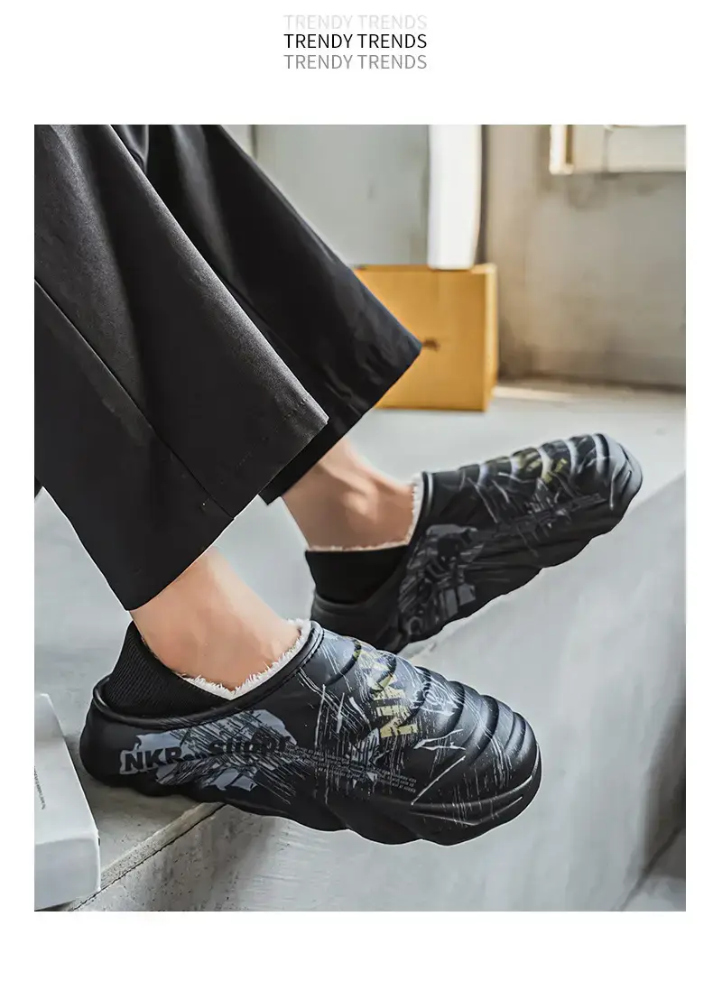 Men's Cotton Slippers, Winter Velvet Warm Home Cotton Shoes, Heel-Covering Outer Wear, Non-Slip and Waterproof Men's Slippers — feature 16