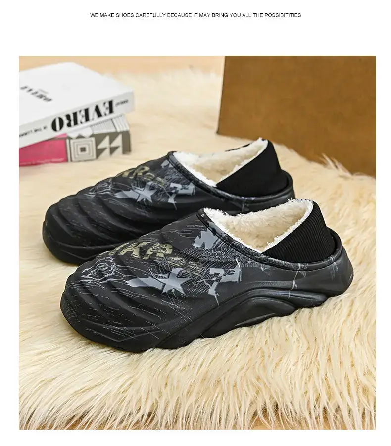 Men's Cotton Slippers, Winter Velvet Warm Home Cotton Shoes, Heel-Covering Outer Wear, Non-Slip and Waterproof Men's Slippers — feature 18