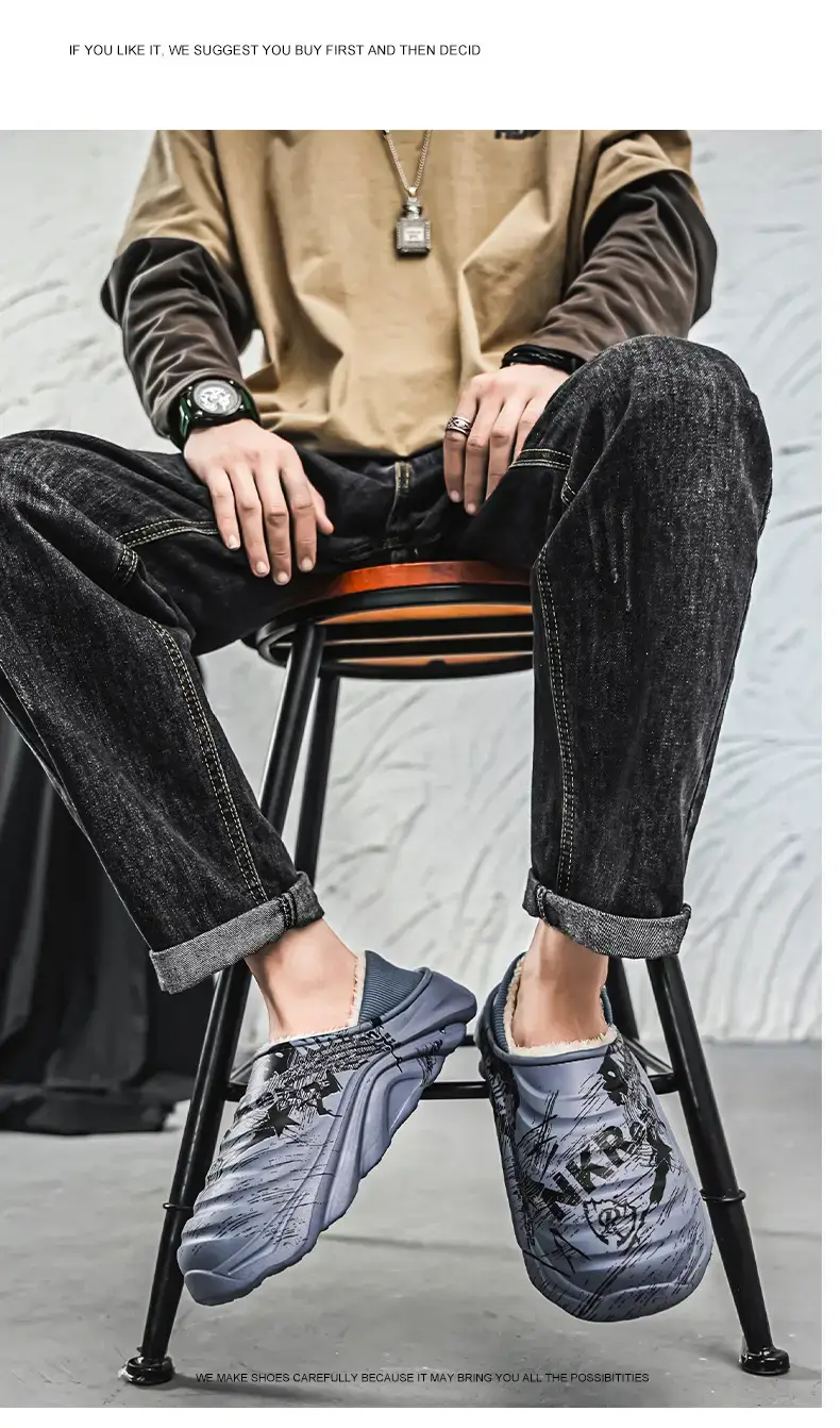 Men's Cotton Slippers, Winter Velvet Warm Home Cotton Shoes, Heel-Covering Outer Wear, Non-Slip and Waterproof Men's Slippers — feature 20