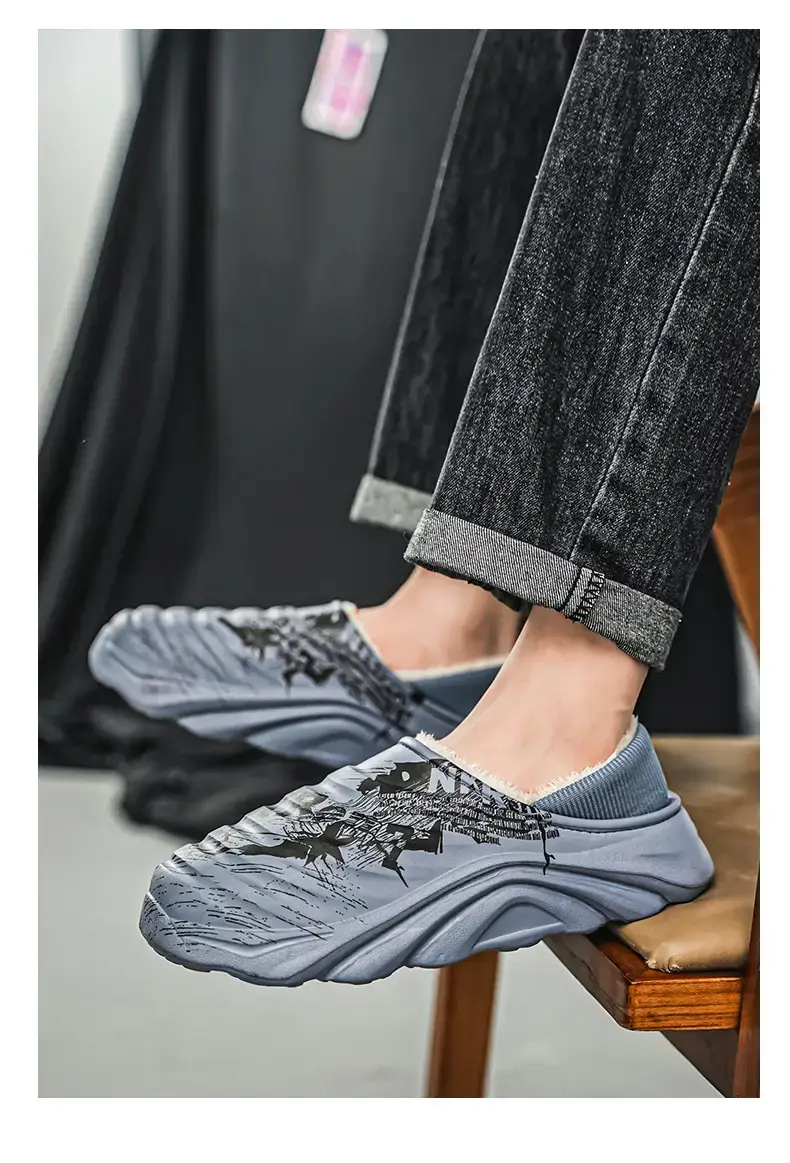 Men's Cotton Slippers, Winter Velvet Warm Home Cotton Shoes, Heel-Covering Outer Wear, Non-Slip and Waterproof Men's Slippers — feature 21