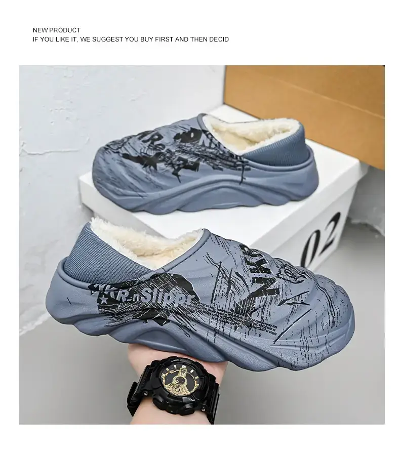 Men's Cotton Slippers, Winter Velvet Warm Home Cotton Shoes, Heel-Covering Outer Wear, Non-Slip and Waterproof Men's Slippers — feature 22
