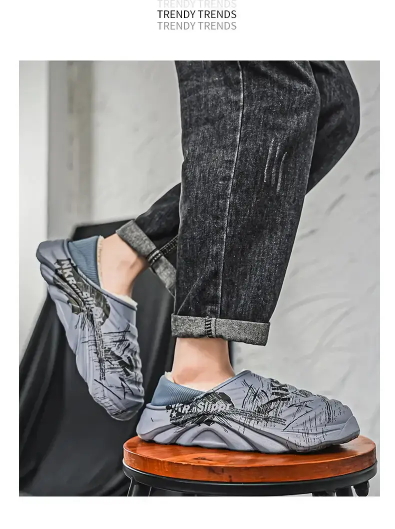 Men's Cotton Slippers, Winter Velvet Warm Home Cotton Shoes, Heel-Covering Outer Wear, Non-Slip and Waterproof Men's Slippers — feature 23