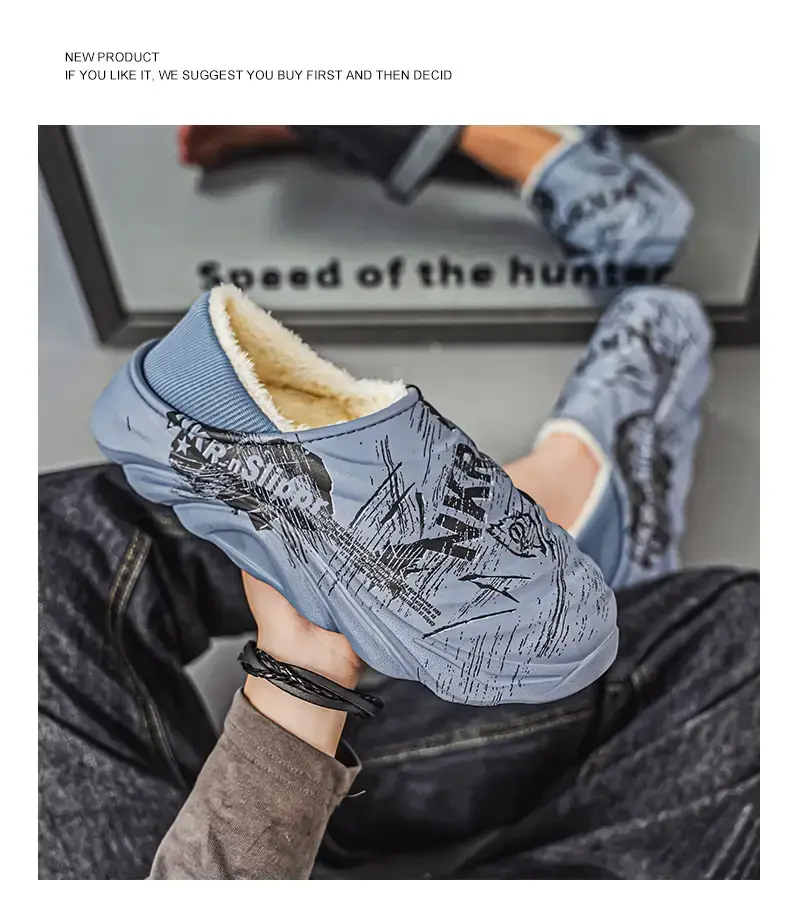 Men's Cotton Slippers, Winter Velvet Warm Home Cotton Shoes, Heel-Covering Outer Wear, Non-Slip and Waterproof Men's Slippers — feature 24