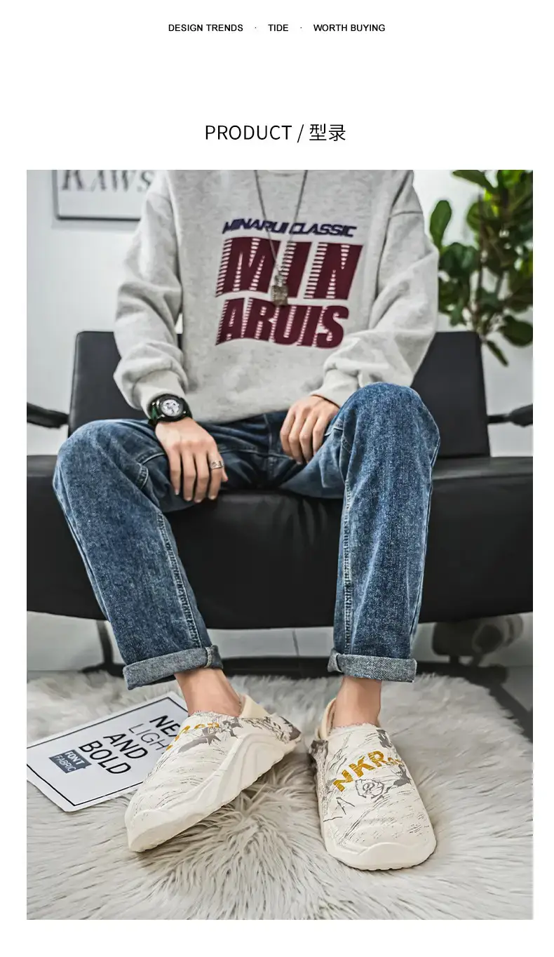 Men's Cotton Slippers, Winter Velvet Warm Home Cotton Shoes, Heel-Covering Outer Wear, Non-Slip and Waterproof Men's Slippers — feature 8