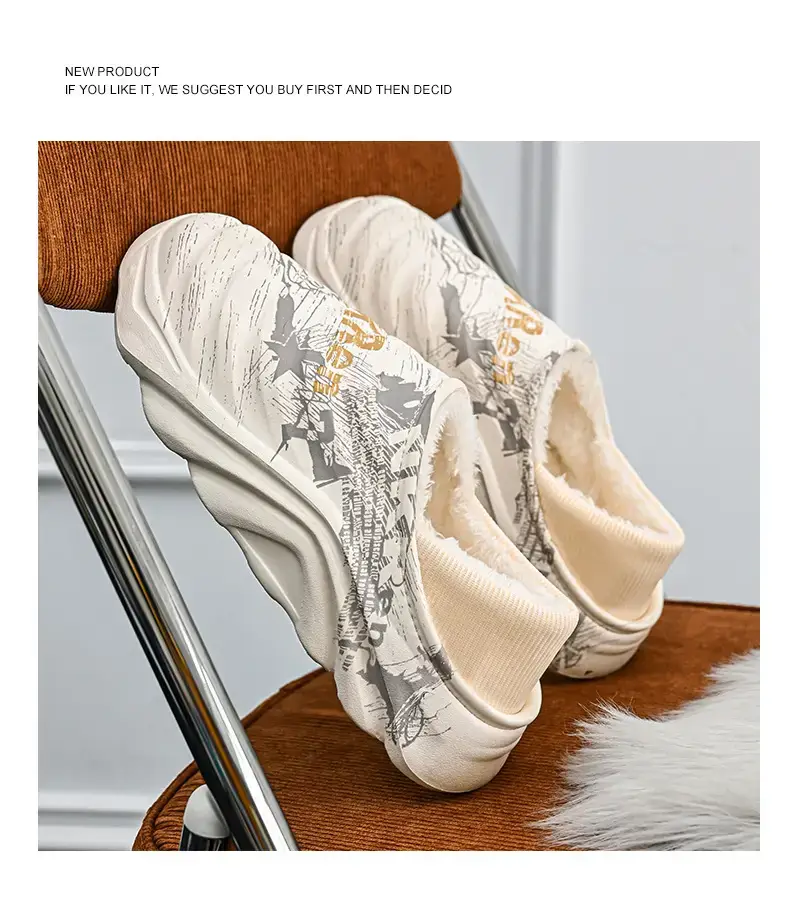 Men's Cotton Slippers, Winter Velvet Warm Home Cotton Shoes, Heel-Covering Outer Wear, Non-Slip and Waterproof Men's Slippers — feature 9
