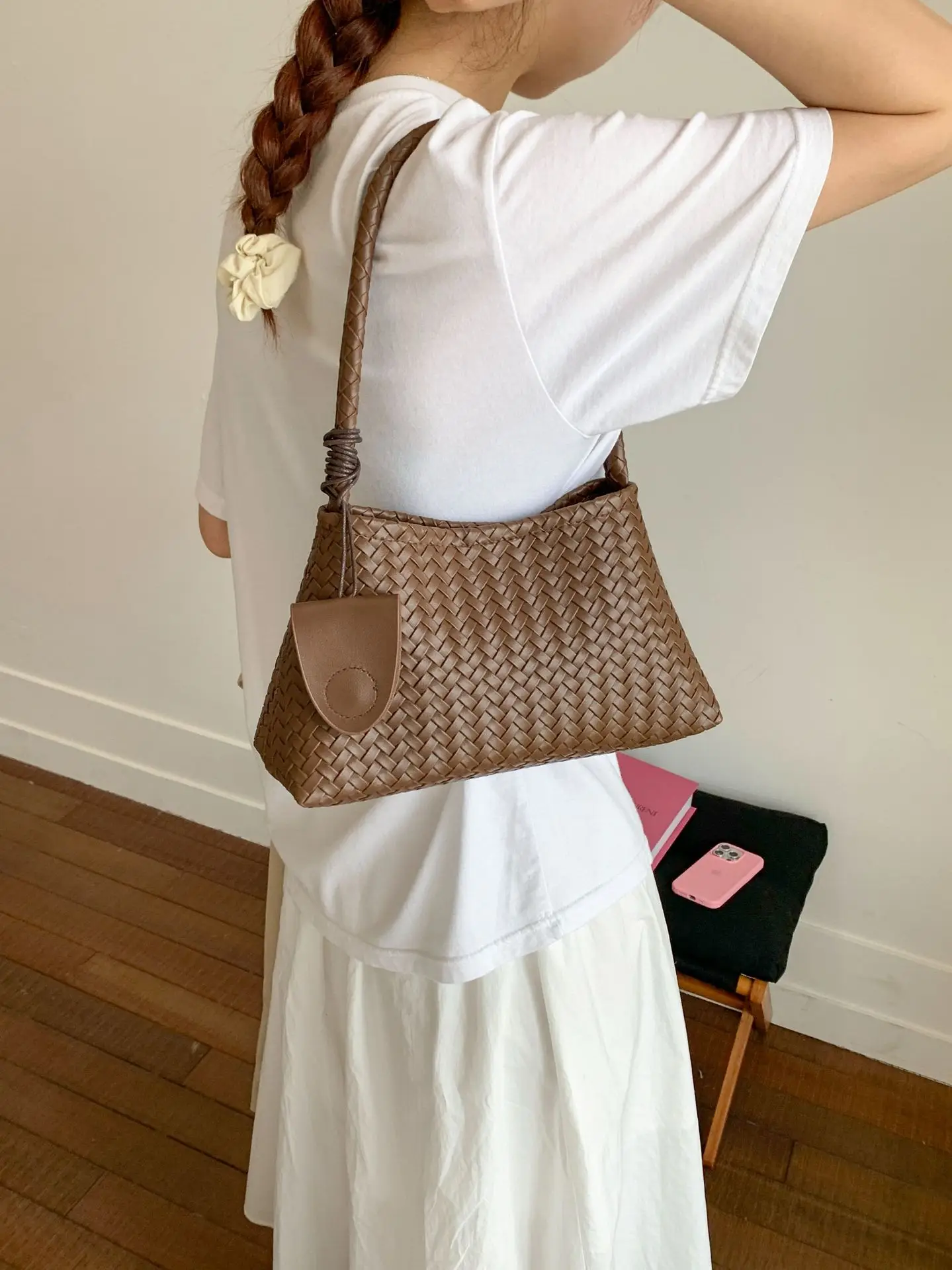 Retro Brown Textured Crossbody Bag for Women