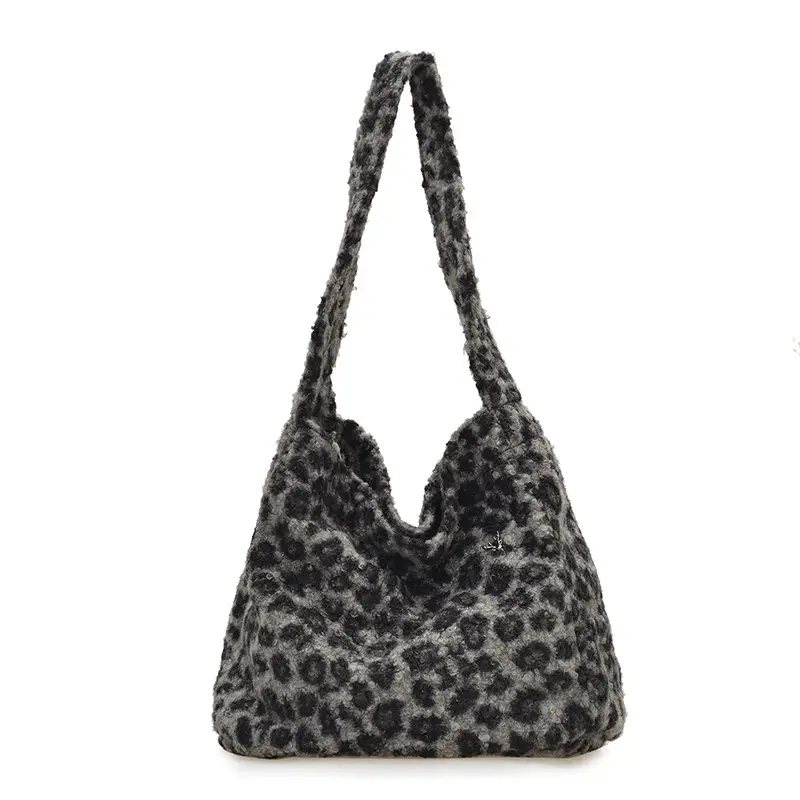 Korean Style Furry Leopard Print Wool Shoulder Bag - Image 2