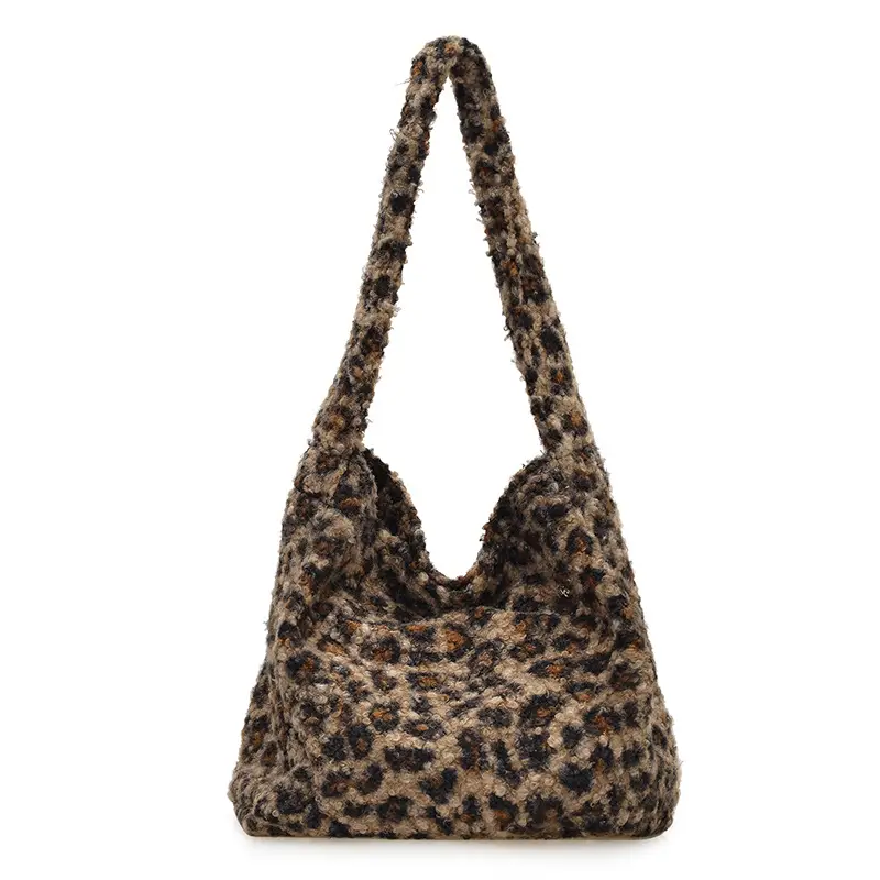 Korean Style Furry Leopard Print Wool Shoulder Bag - Image 3