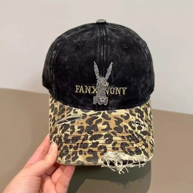 2025 Retro Leopard Print Sweet Cool Rhinestone Letter Duckbill Cap for Women - Image 7
