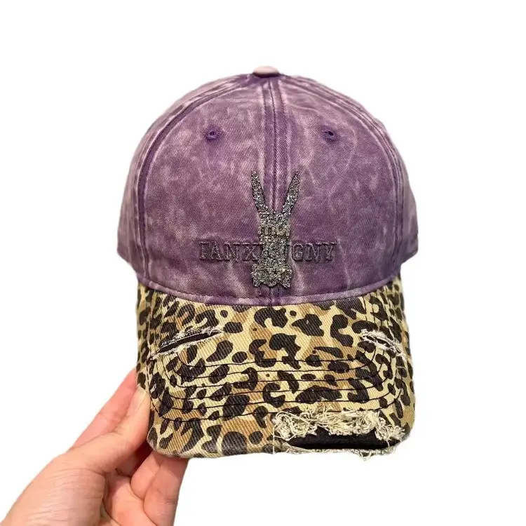 2025 Retro Leopard Print Sweet Cool Rhinestone Letter Duckbill Cap for Women - Image 10