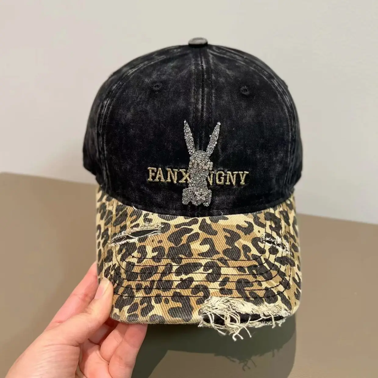 2025 Retro Leopard Print Sweet Cool Rhinestone Letter Duckbill Cap for Women — feature 6