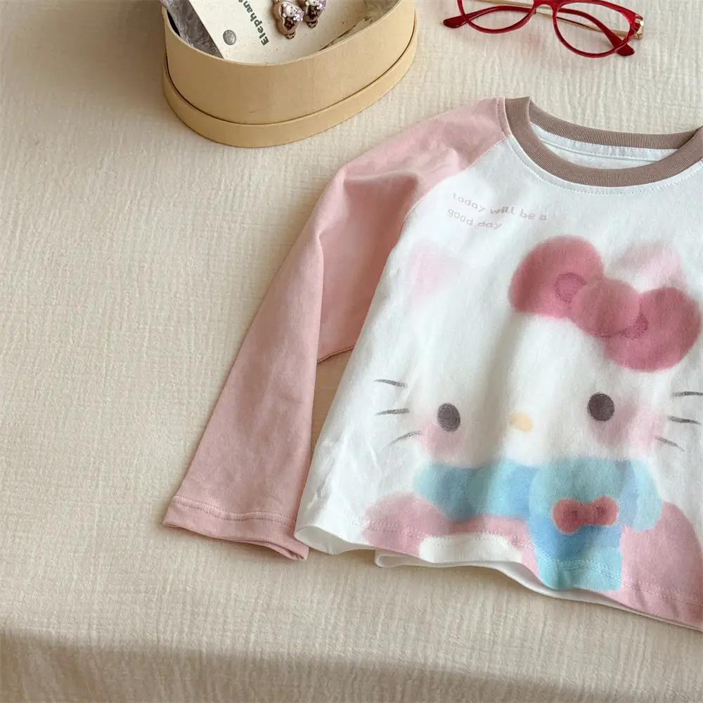 Hello Kitty Long Sleeve Raglan T-Shirt Pink White - Image 4