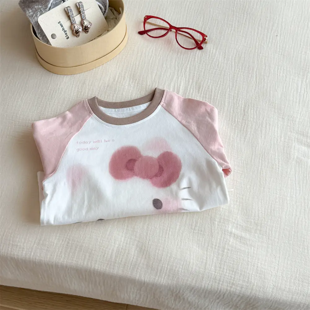 Hello Kitty Long Sleeve Raglan T-Shirt Pink White — feature 11