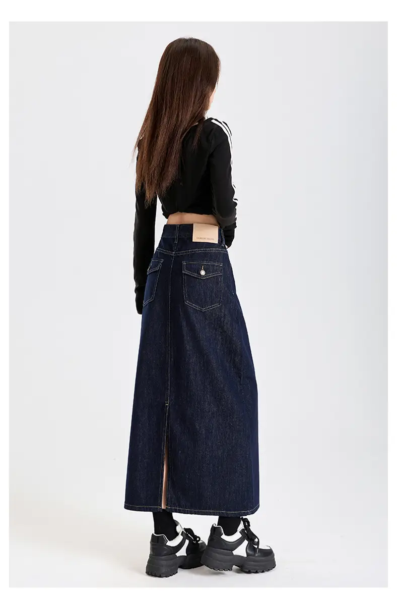 Dark Blue Denim High Waist A-Line Skirt for Women — feature 10
