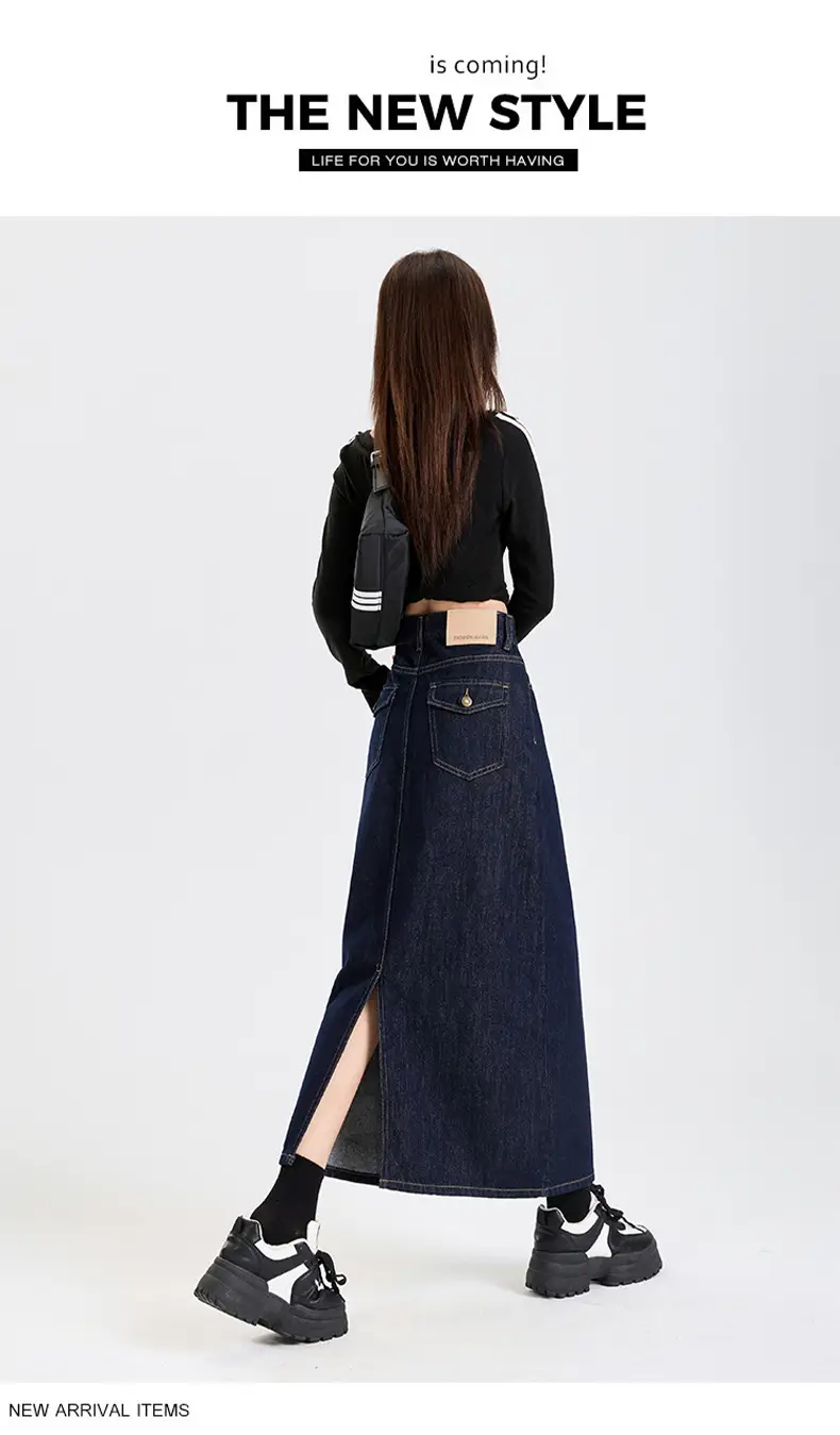 Dark Blue Denim High Waist A-Line Skirt for Women — feature 11