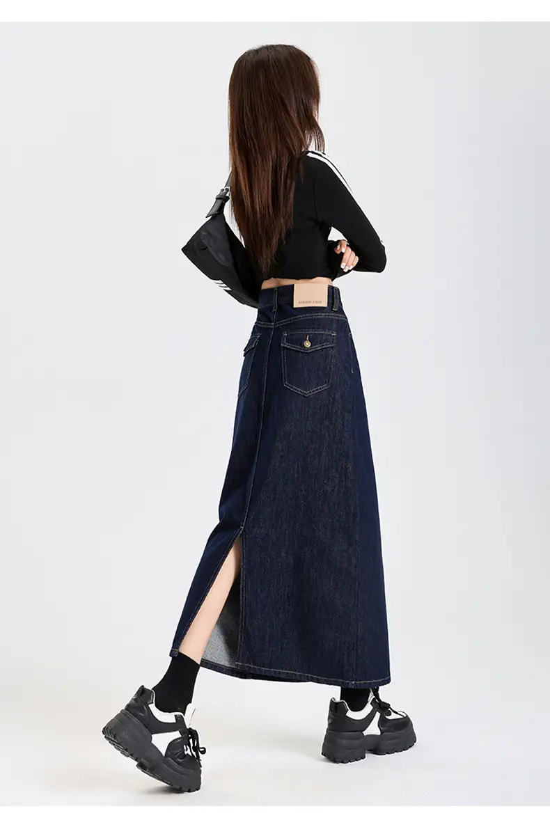 Dark Blue Denim High Waist A-Line Skirt for Women — feature 15