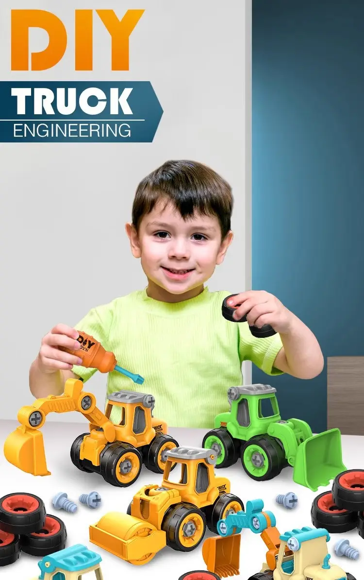 DIY Detachable Construction Vehicle Toy Set for Boys, Screw Assembly Children's Educational Disassembly Simulation Sliding Model — feature 2