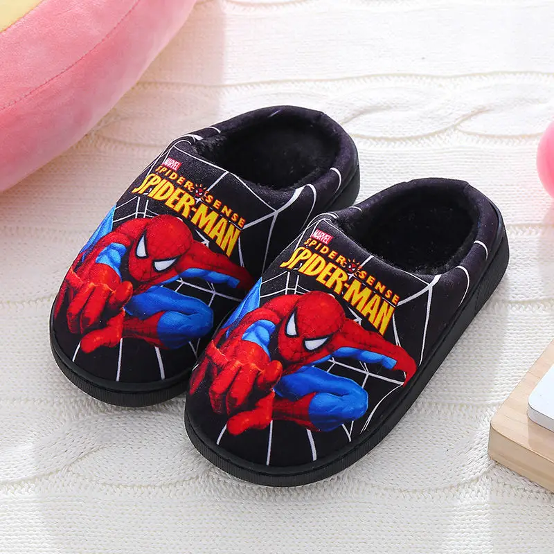 Children's Cotton Slippers for Older Kids, Winter Cartoon Non-Slip Warm Indoor Closed-Back Cotton Shoes for Boys and Girls, Trendy, Fleece-Lined and Thickened