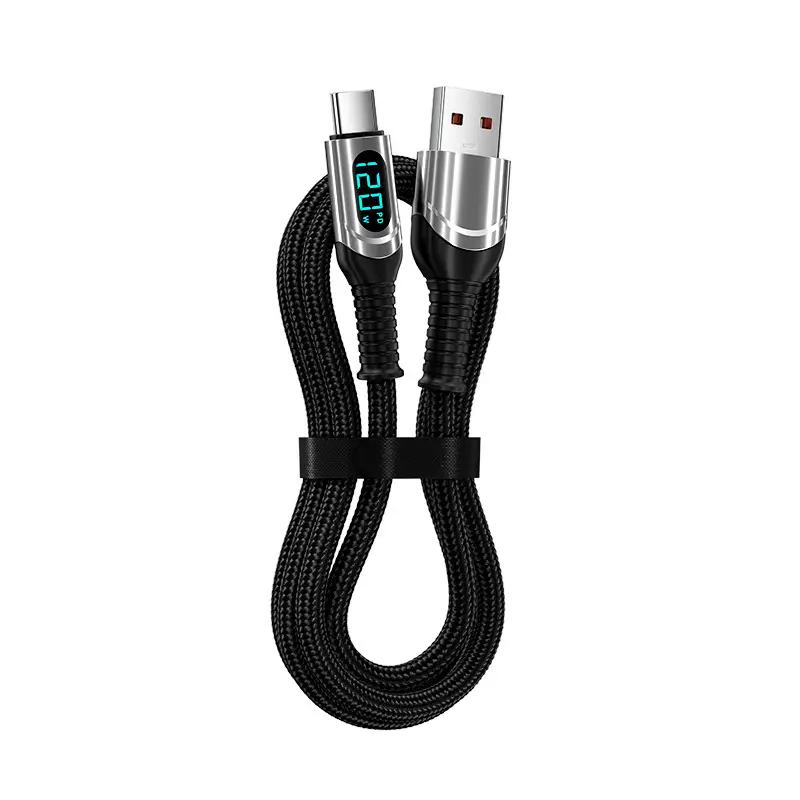 120W Super Fast Charging Data Cable Dual Type-C Smart Digital Display Suitable for Apple Huawei Thick Braided Charging Cable