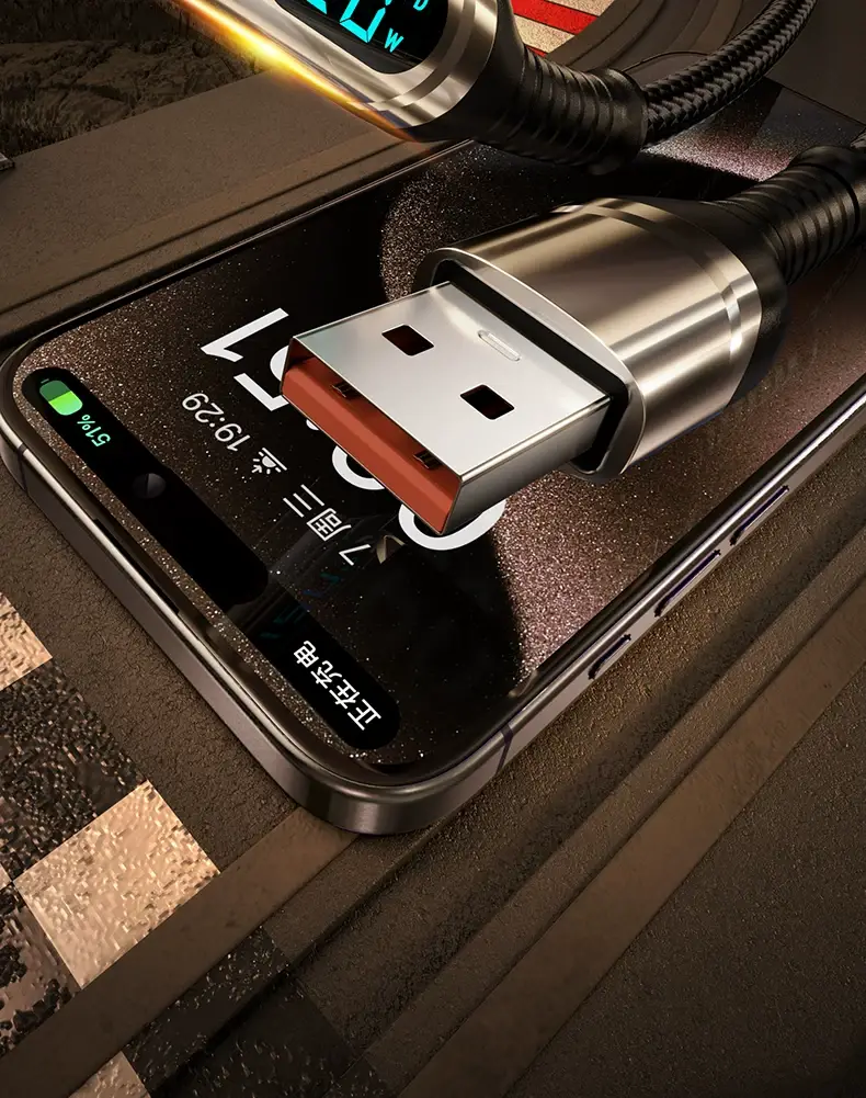 120W Super Fast Charging Data Cable Dual Type-C Smart Digital Display Suitable for Apple Huawei Thick Braided Charging Cable — feature 4