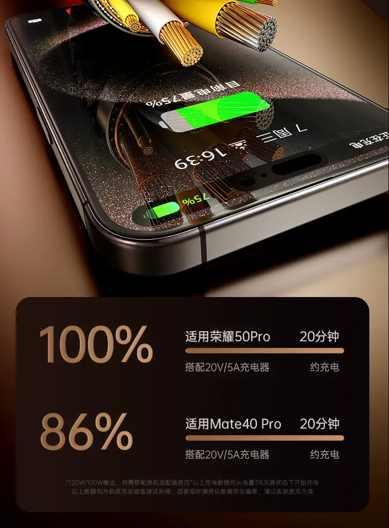 120W Super Fast Charging Data Cable Dual Type-C Smart Digital Display Suitable for Apple Huawei Thick Braided Charging Cable — feature 8