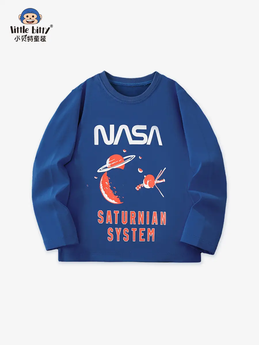 Kids Saturn Print Long Sleeve T-Shirt Blue - Image 3